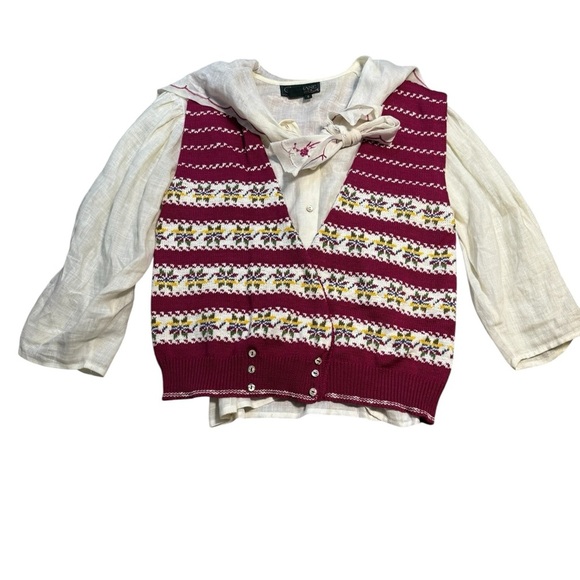 🌸 Cullinane Fair Isle Knit Cardigan Sweater w/ Linen Blouse Women’s 6 🌸 - Picture 1 of 6